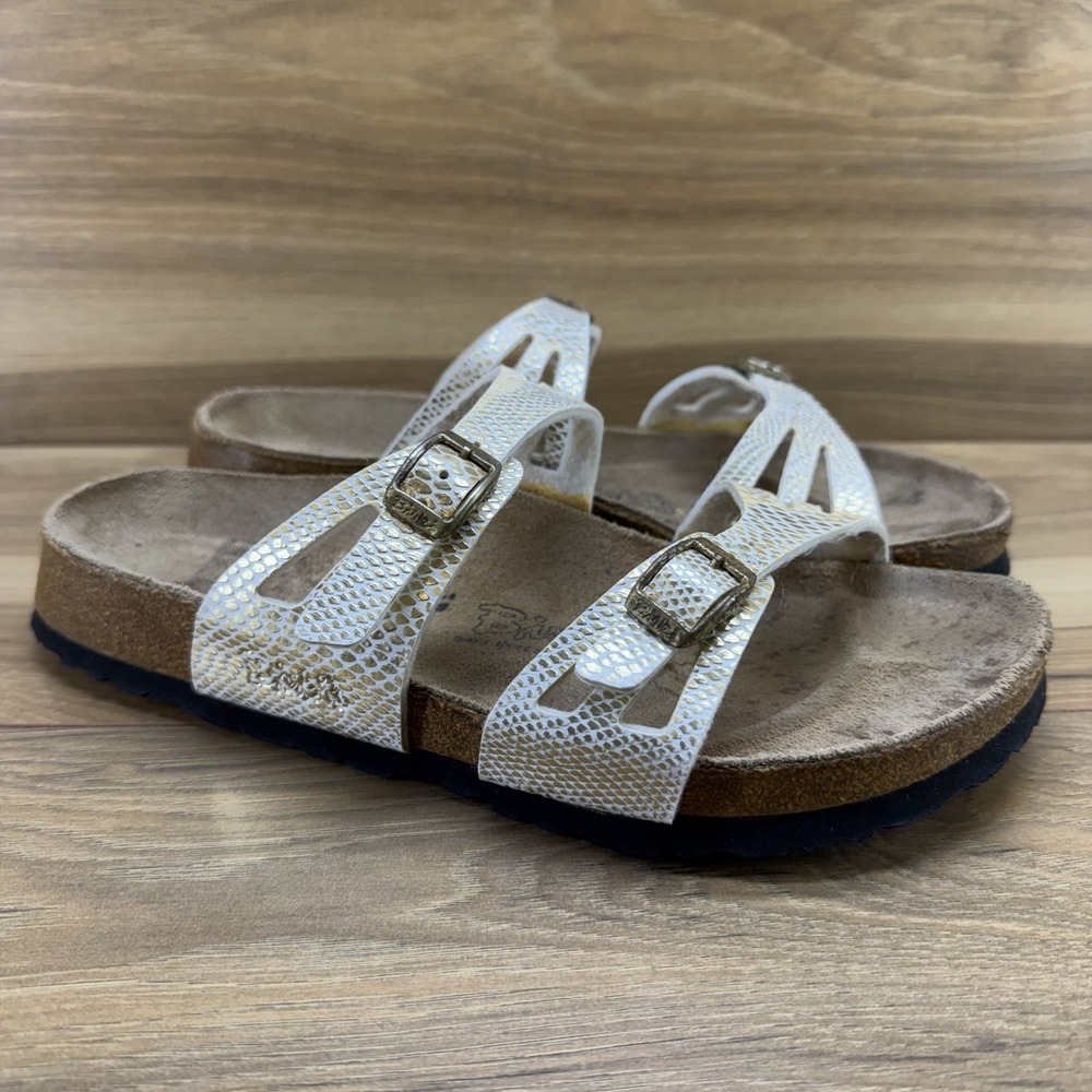 Birkenstock Birkis Granada Sandals Womens 8 N EU 39 Cream Gold Birko Flor